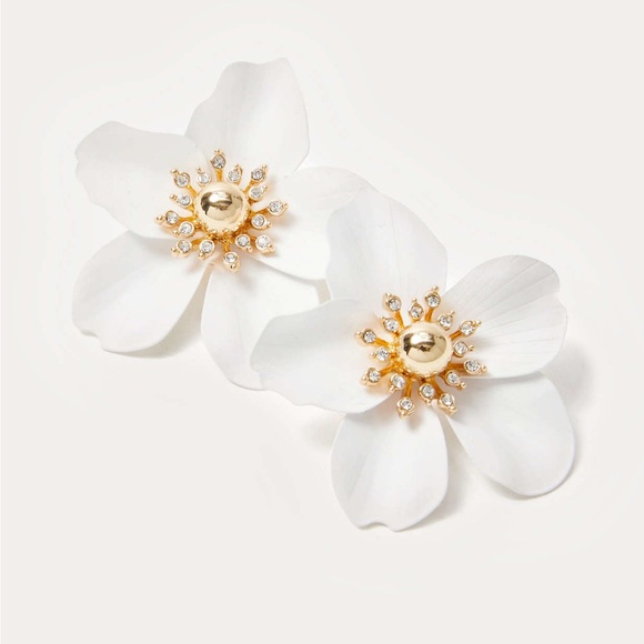 Lilly Pulitzer Oversized White/Gold/CZ Orchid Pierced Earrings - Picture 2 of 8